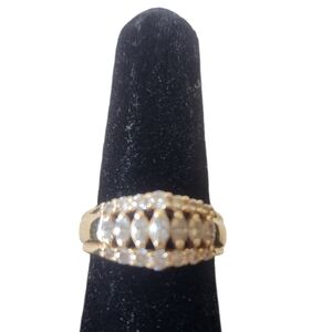 Vintage 14K Gold Women's Ring 3 Tiers Of Diamonds